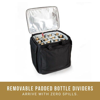 PICNIC TIME Bodega Rolling Wine Cooler, Insulated 12-Bottle Wine Cooler with Wheels, Outdoor Portable Rolling Ice Chest with Water-Resistant Liner, Telescopic Handle and, Large Pockets, (Black)