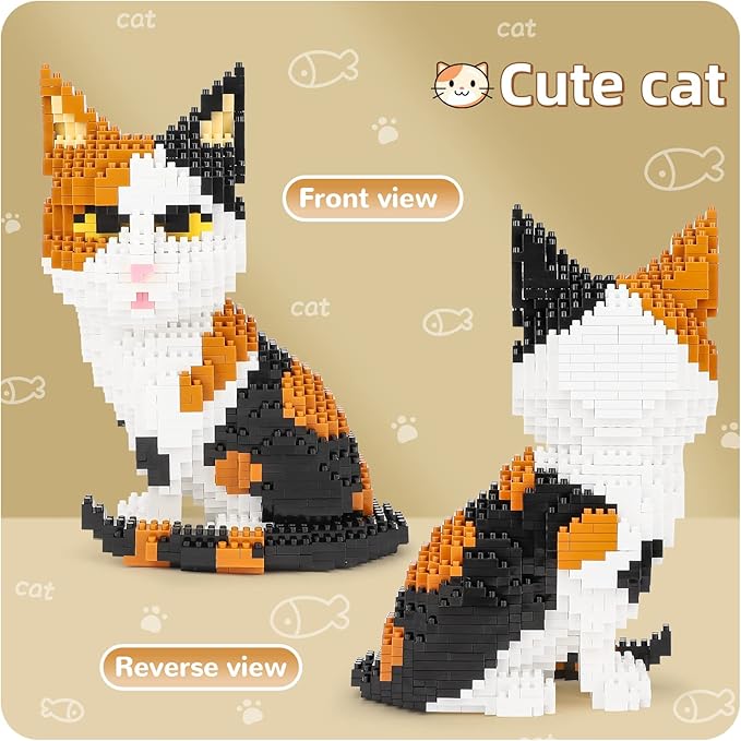QLT QIAOLETONG Cat Mini Building Blocks Cute Animals Sets for Goodie Bags 1300 PCS Micro Mini Building Toy DIY 3D Bricks Kit for Adults Party Favors for Kids Birthday Gift for Boys Girls