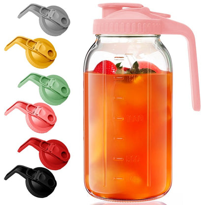 AsstarJTK Glass Mason Jar Pitcher - 64 oz/2 Quart Wide Mouth Jug with Lid and Pour Spout, Airtight Seal, Leak Proof Iced Tea Pitcher for Sun Tea, Juice, Breast Milk, Cold Beverages, Coffe