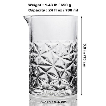 Cocktail Mixing Glass, 24 FL OZ Crystal Stirring Glass, Durable Thick Bottom Heavy Base Design, Bartender Gifts for Men, Elegant and Functional Home Barware Tools