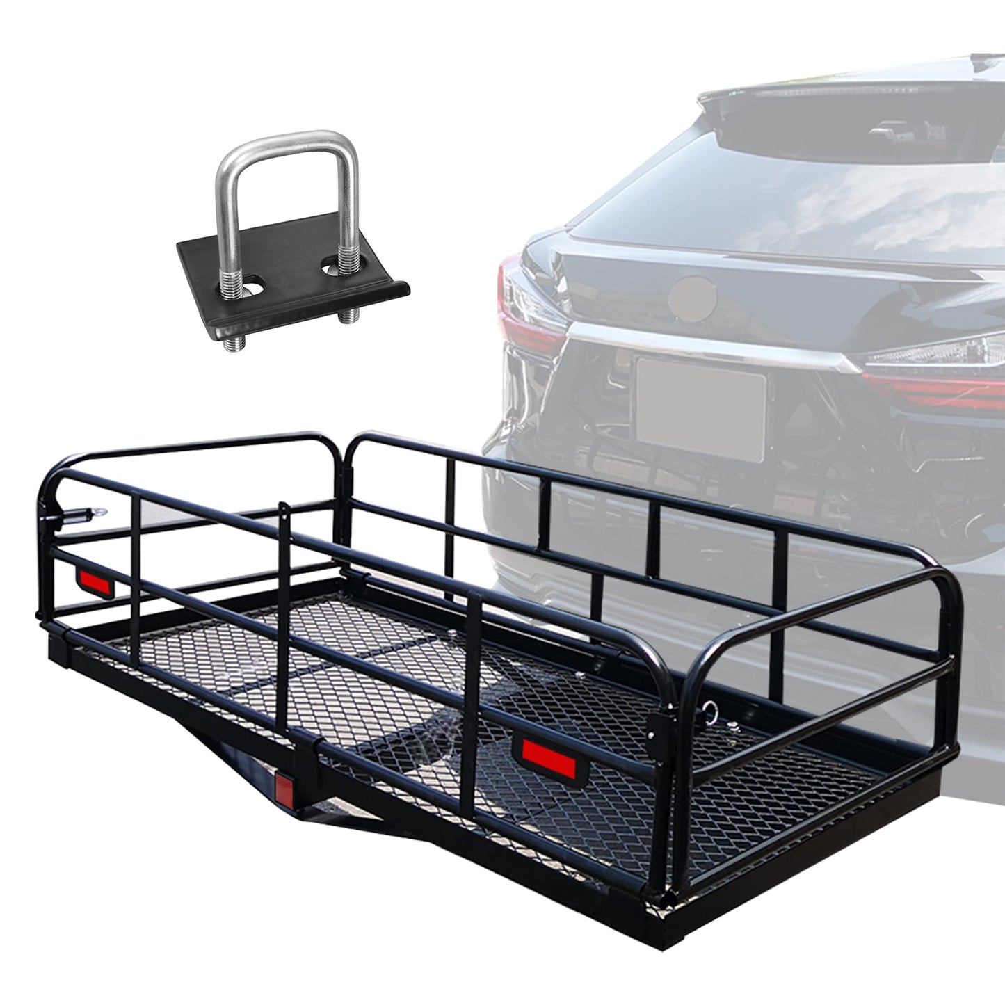 KAIRAY 500 Lbs Heavy Duty Hitch Mount Cargo Carrier 60" x 24" x 14.4" Folding Cargo Rack Rear Luggage Basket Fits 2" Receiver for Car SUV Camping Traveling