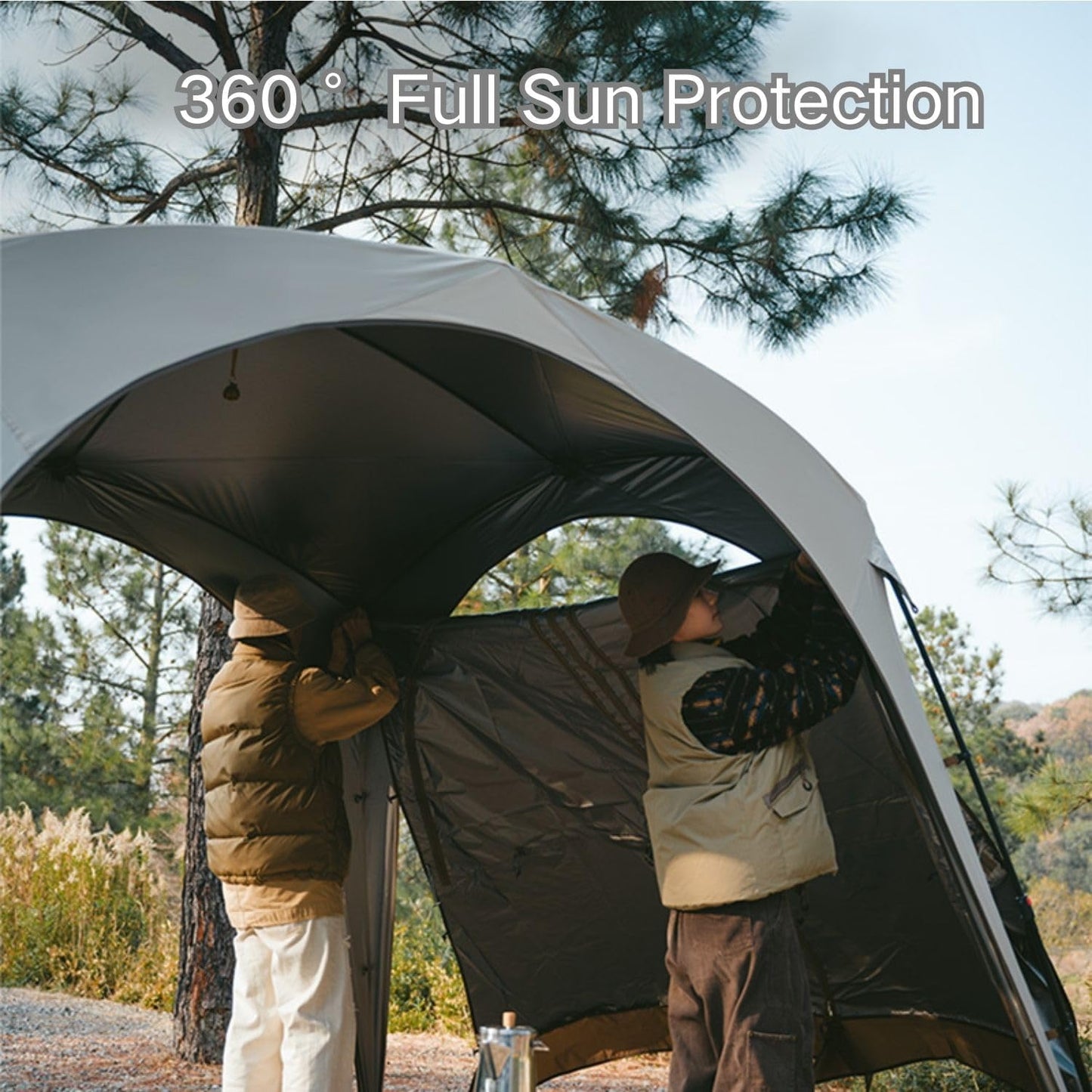 Naturehike Quarter/Hexagonal Camping Tent Canopy Sun Shade,Outdoor Tent for Camping,Fishing,Picnics, Available with Ground Cloth,Door Curtains (Expanded Tnet Canopy, Large)