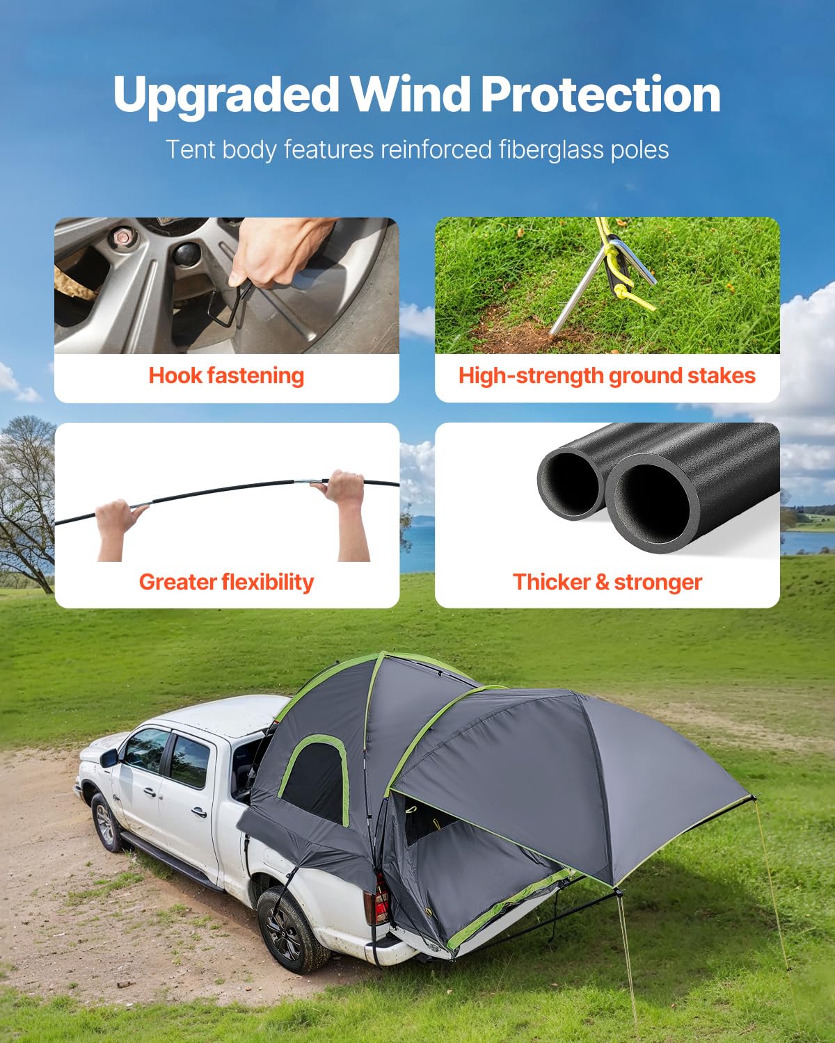 VEVOR Pickup Truck Tent, Fits 8.0-8.2 ft Truck Tents for Camping, Waterproof PU2000 2-3 Person Sleeping Truck Bed Tent, Sturdy Truck Bed Camper Shell with Expandable Awning, Rainfly, Storage Bag
