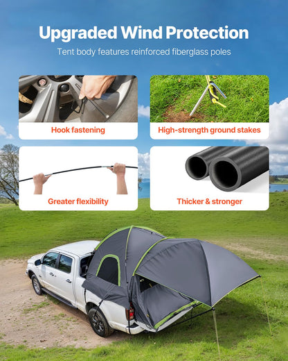 VEVOR Pickup Truck Tent, Fits 8.0-8.2 ft Truck Tents for Camping, Waterproof PU2000 2-3 Person Sleeping Truck Bed Tent, Sturdy Truck Bed Camper Shell with Expandable Awning, Rainfly, Storage Bag