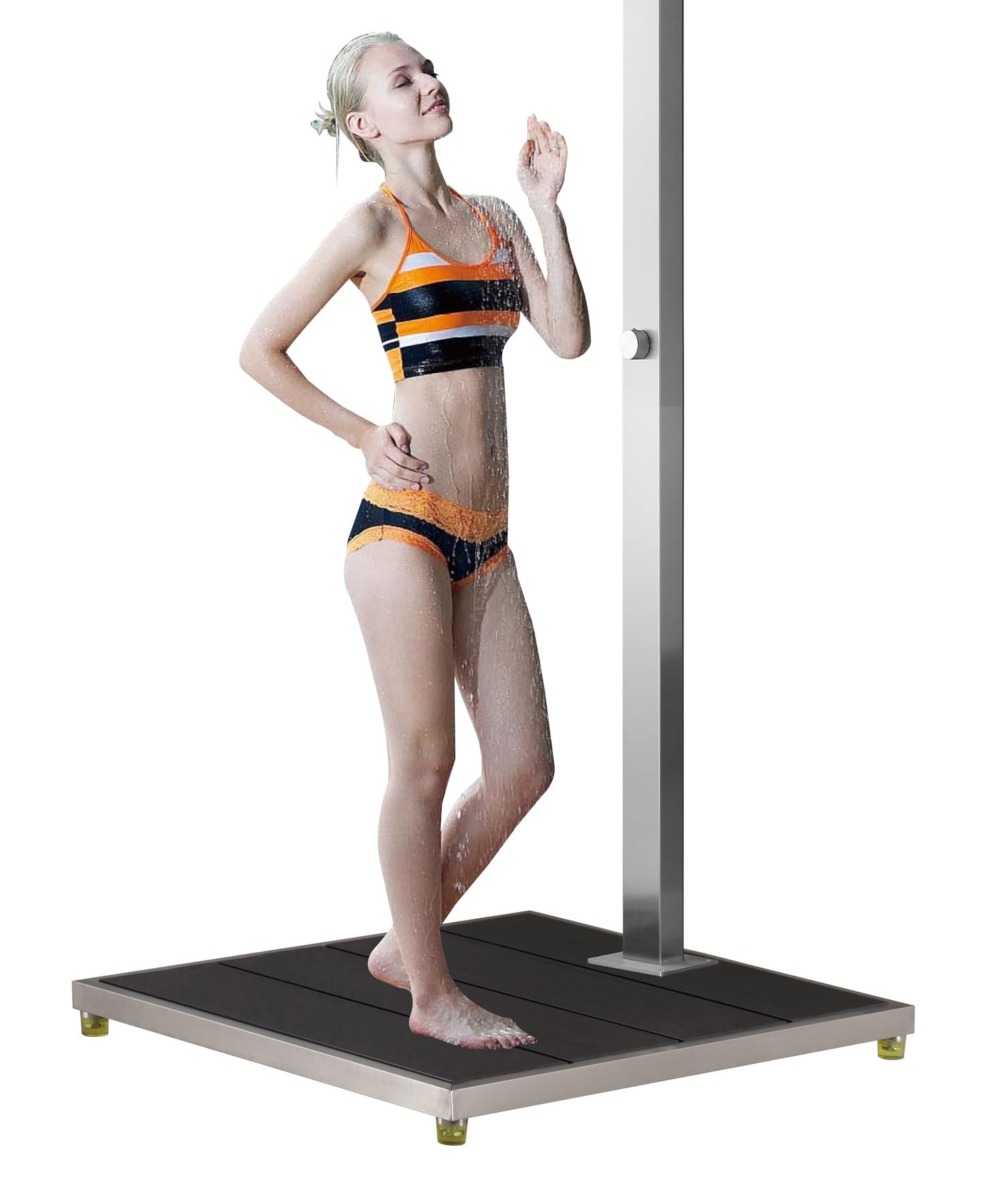 Wayime 33 * 30" Plastic Wood with Stainless Steel Frame Dark Grey Outdoor Shower Stand Platform Without Outdoor Shower, Help Mount Outdoor Shower Without Using Concrete&Without Calling Plumber