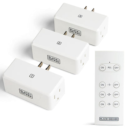 Black+Decker Wireless Remote-Control Outlet, Pack of 3 Outlets, 1 Remote - Premium Light Switches