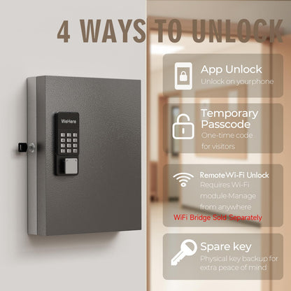 WeHere 32-Key Smart Key Lock Box Wall Mount – Commercial Key Cabinet with App, Bluetooth & WiFi Unlock (Sold Separately), Access Log Tracking, Key Management System for Rental, Office, Property