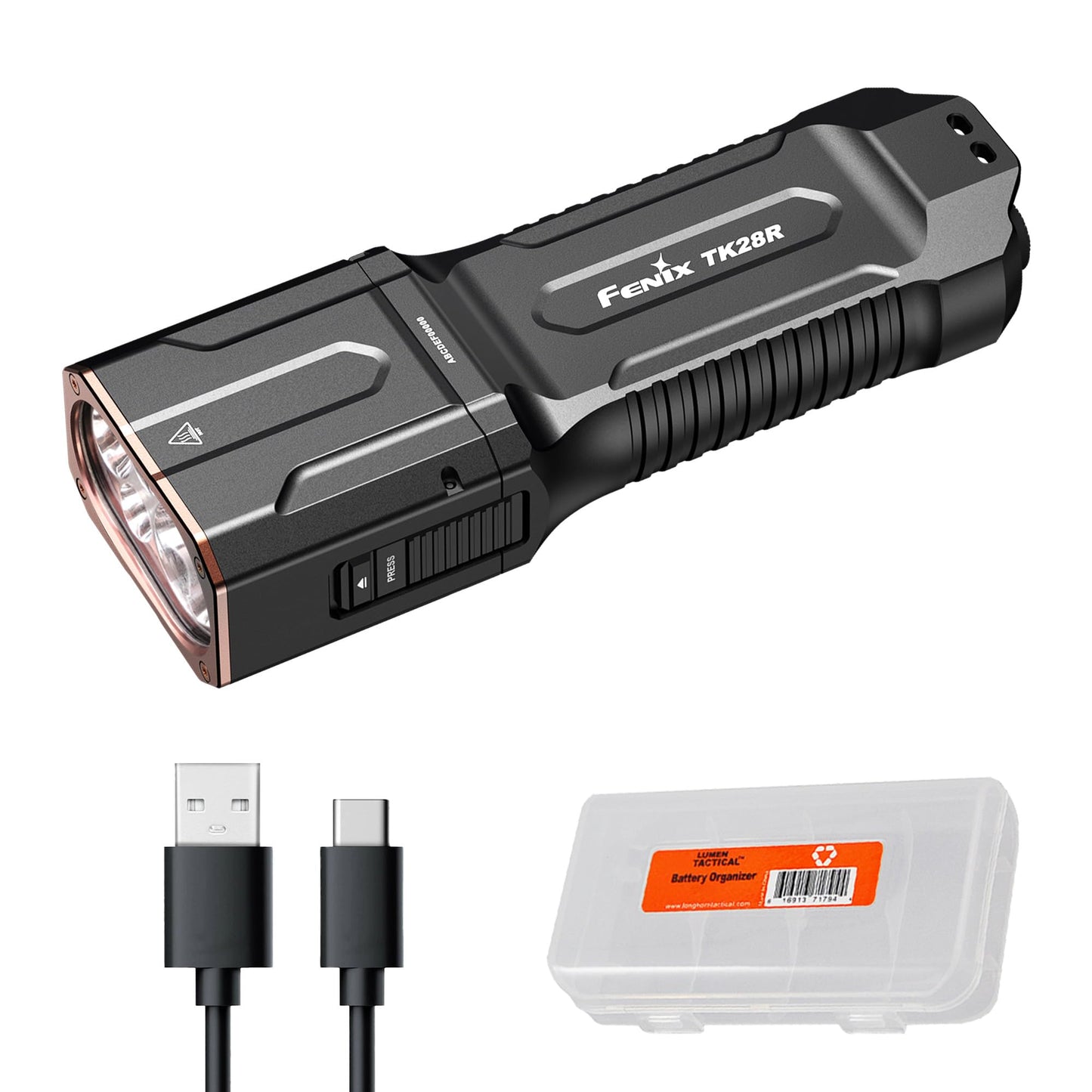 Fenix TK28R Tactical Flashlight, 6500 Lumen LED Rechargeable Flashlight with Red Light, USB Fast Charging, IP68 Waterproof, Long Throw 437 Yards for Law Enforcement & Outdoor with Lumentac Organizer