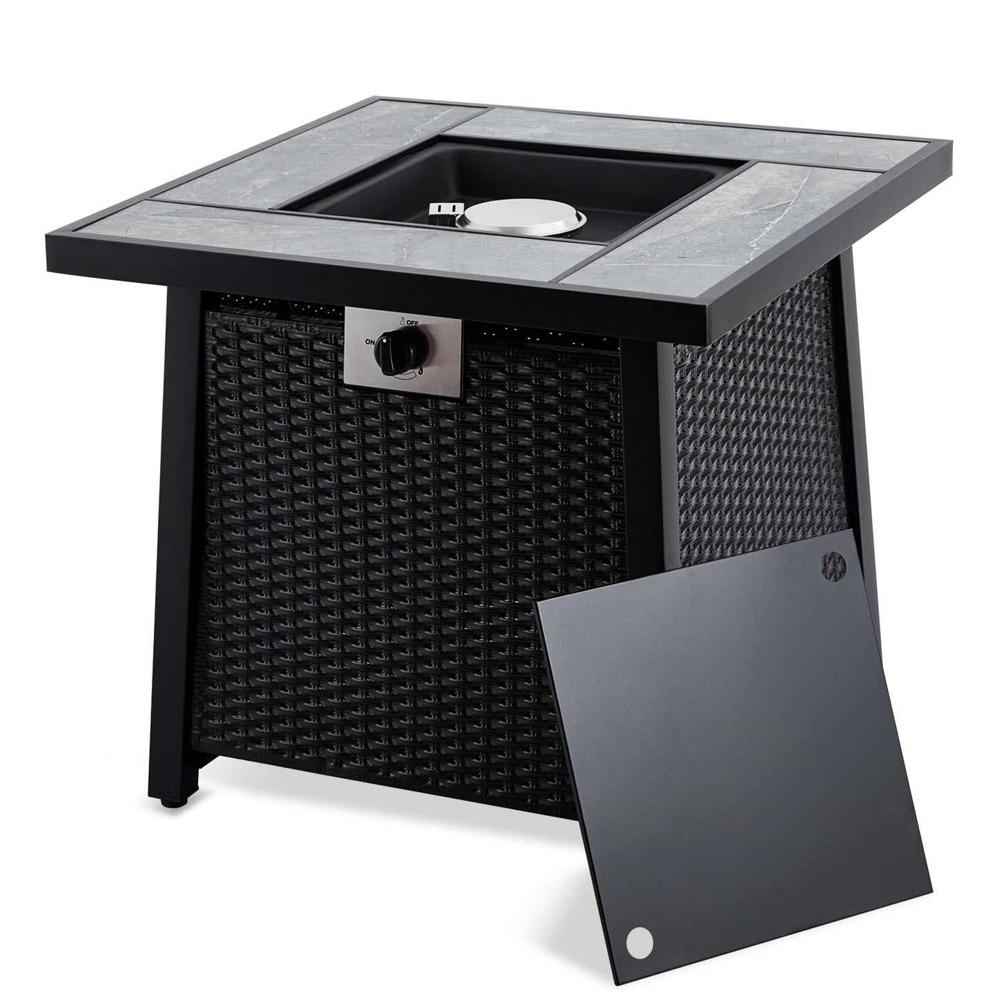 28 Inch Propane Fire Pit Table, 50000BTU Rectangle Fire Table with Cover, Sturdy Steel and Iron Fence Surface, CSA Safety Certified, Companion for Your Garden