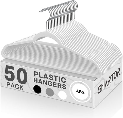 SMARTOR Plastic Hangers 50 Pack - Heavy Duty Slim Clothes Hangers | Durable & Space-Saving | White