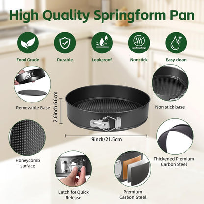 FLEEODAN 9 Inch Nonstick Springform Pan - Cheesecake Pan with Removable Bottom, Round Baking Mold for Cheesecake, Pie, Desserts & More - Baking Bakeware Accessory, Matte Black