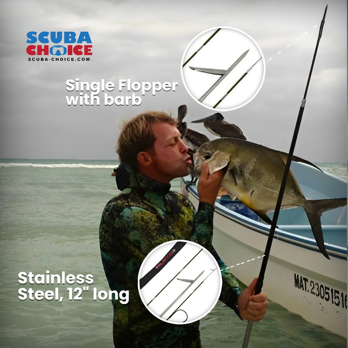 Scuba Choice Carbon Fiber 7' Travel Spearfishing 3-Piece Pole Spear Single Flopper Tip, One Size, Black