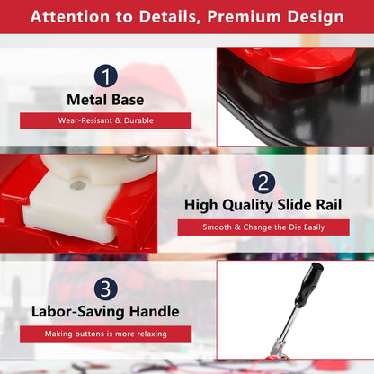 Happizza Button Maker Machine Multiple Sizes, Button Pin Maker 1+1.25+2.25 inch, Interchangeable Button-models Badge Button Press Machine with 300 Sets Button Maker Supplies &Circle Cutter&Cutting Mat