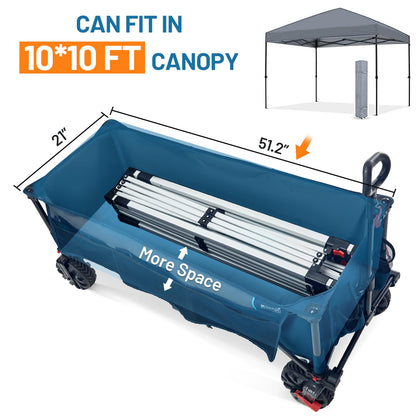 Timber Ridge 51.2" Extended Collapsible Wagon - Heavy-Duty Utility Cart with All-Terrain Wheels, Brakes & Cargo Net, 400L Capacity for Camping, Sports & Shopping, Blue