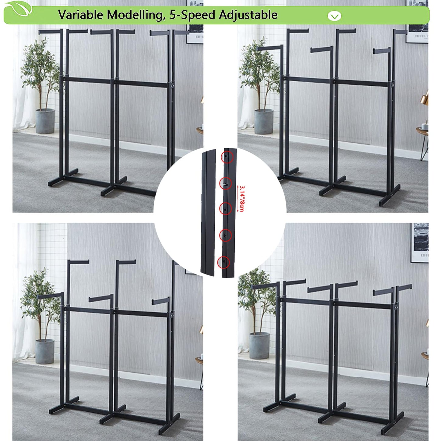 FKKPRVAX Floor Standing Metal Garment Rack - Heavy Retail Display Racks With Wheels, 6 Arms Clothing Rack, Square Tubing Portable Shirt Racks, Merchandise Display For Hanging Clothes (Black)
