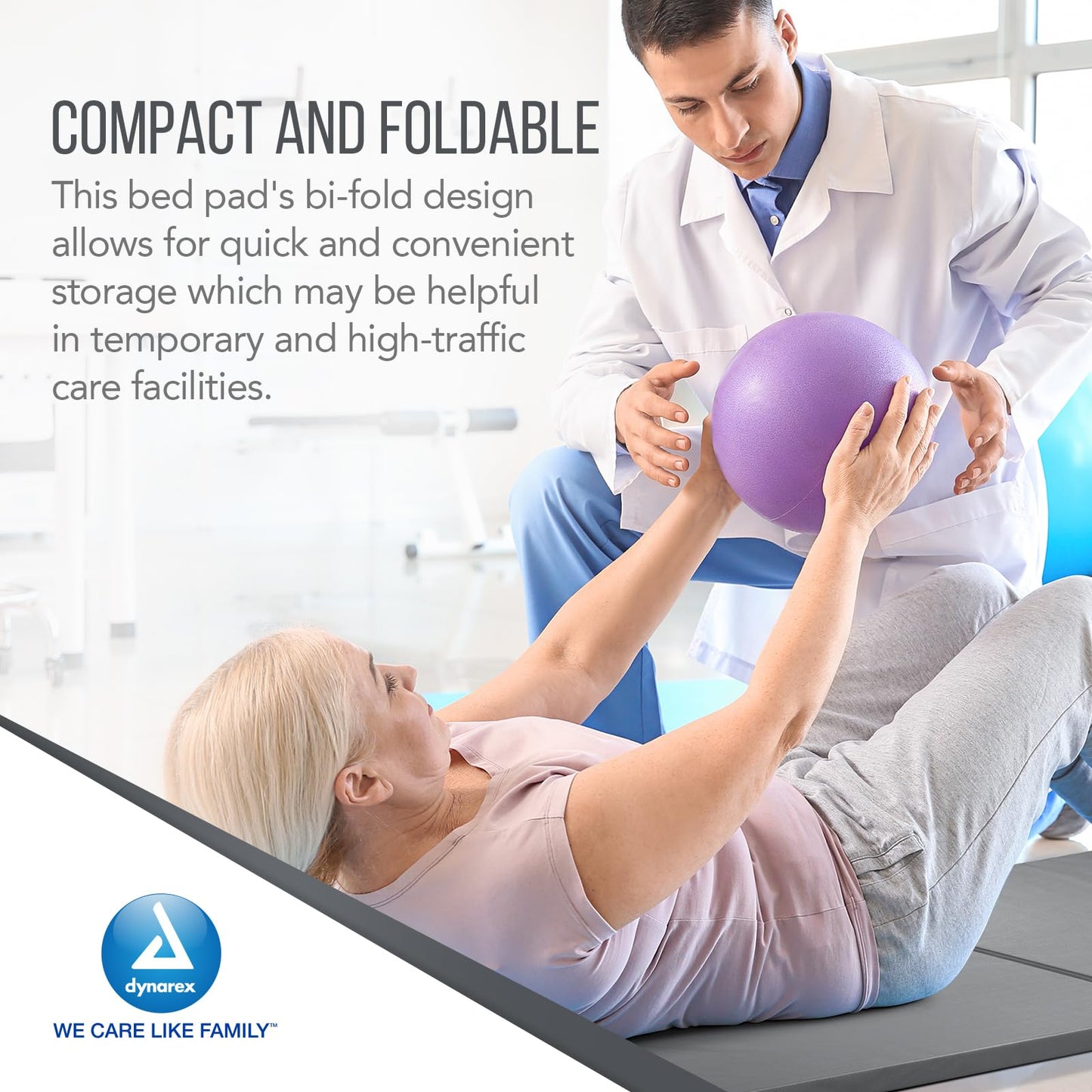Dynarex Bedside Bi-Fold Foam Floor Mat - Waterproof Safety Floor Mat for Elderly & Hospital Patients - Accident & Fall Prevention Pad, Gray - 36" x 66"