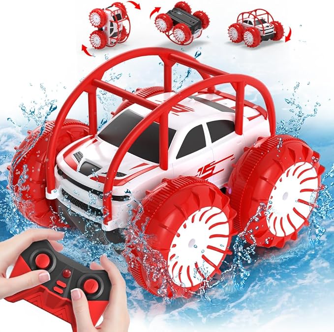 MaxTronic Amphibious Remote Control CarRechargeable RC Cars Toy 360° Flips Rotation Stunt Crawler 15KM/H 4WD All Terrain Outdoor Indoor Toy for Kids Boys Girls 3-12