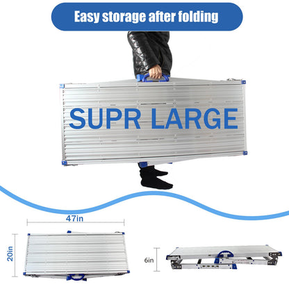 LEADALLWAY Adjustable Work Platform (47"x20") Ultra-Wide Portable Folding Aluminum Work Platform 330 Lbs Capacity 50 Gear Adjustable Height 27.5 to 37 inches