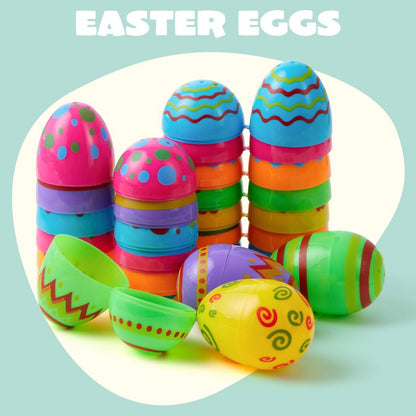 JOYIN Toy 18 PCs Plastic Printed Bright Easter Eggs, Over 3.15'' Tall Fillable Empty Eggs Bulks for Easter Hunt, Basket Stuffers Fillers, Classroom Prize Supplies, Filling Treats and Party Favor