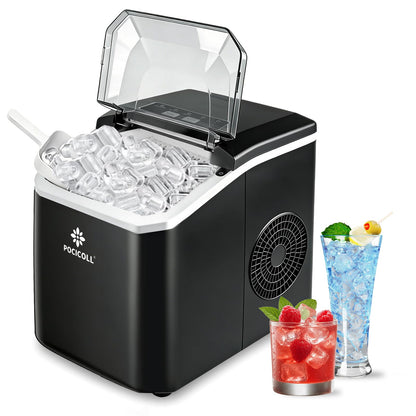 Pocicoll Countertop Ice Maker Machine, 26lbs in 24Hrs, 9 Ice Cubes Ready in 8 Mins, Auto-Cleaning Portable Ice Maker with Basket and Scoop, for Home/Kitchen/Camping/RV (Black)