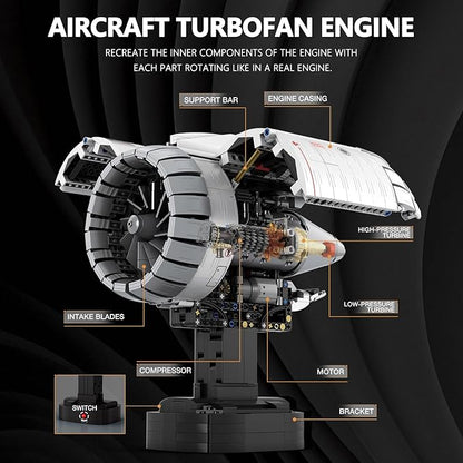 HIGH GODO Aircraft Engine Building Kit That Works Aircraft Turbofan Engine Model Kit with Motor Build Your Own Engine Kit STEM Project for Teens Adults 14+ (1786 PCS)