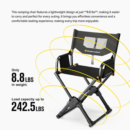 Portable Folding Fishing Chair, Lightweight Camping Chair with Tactical Storage Bag, Ergonomic Back Support, 242 lbs Capacity for Fishing, Camping, Hiking, Travel, and Home Office