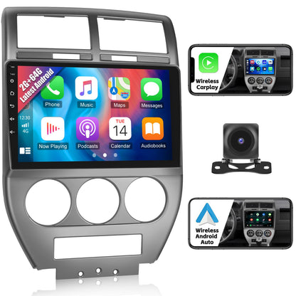 Car Radio for Jeep Compass Patriot 2007 2008 2009: 2G+64G Car Stereo with Wireless Carplay Android Auto, 10.1 inch Touch Screen with Bluetooth Upgrade for Compass Patrio with GPS WiFi SWC FM RDS DSP