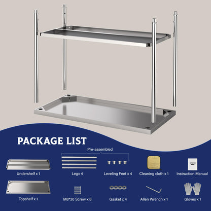 Stainless Steel Table, 36" x 24" Prep Workstation, 1000 LBS, NSF Commercial Work Table with Adjustable Undershelf and Galvanized Legs, for Restaurant, Home, Kitchen, Hotel, Outdoor