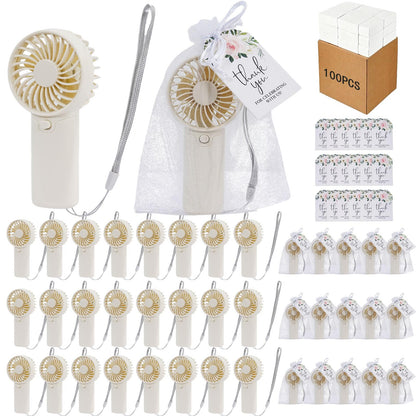 PROY 100 Pack Mini Fans Bulk, Portable Fan Bulk with Thank You Cards and Gift Bags, Wedding Favors Sets with Lanyard for Bridal Shower, Travel and Summer Beach Party