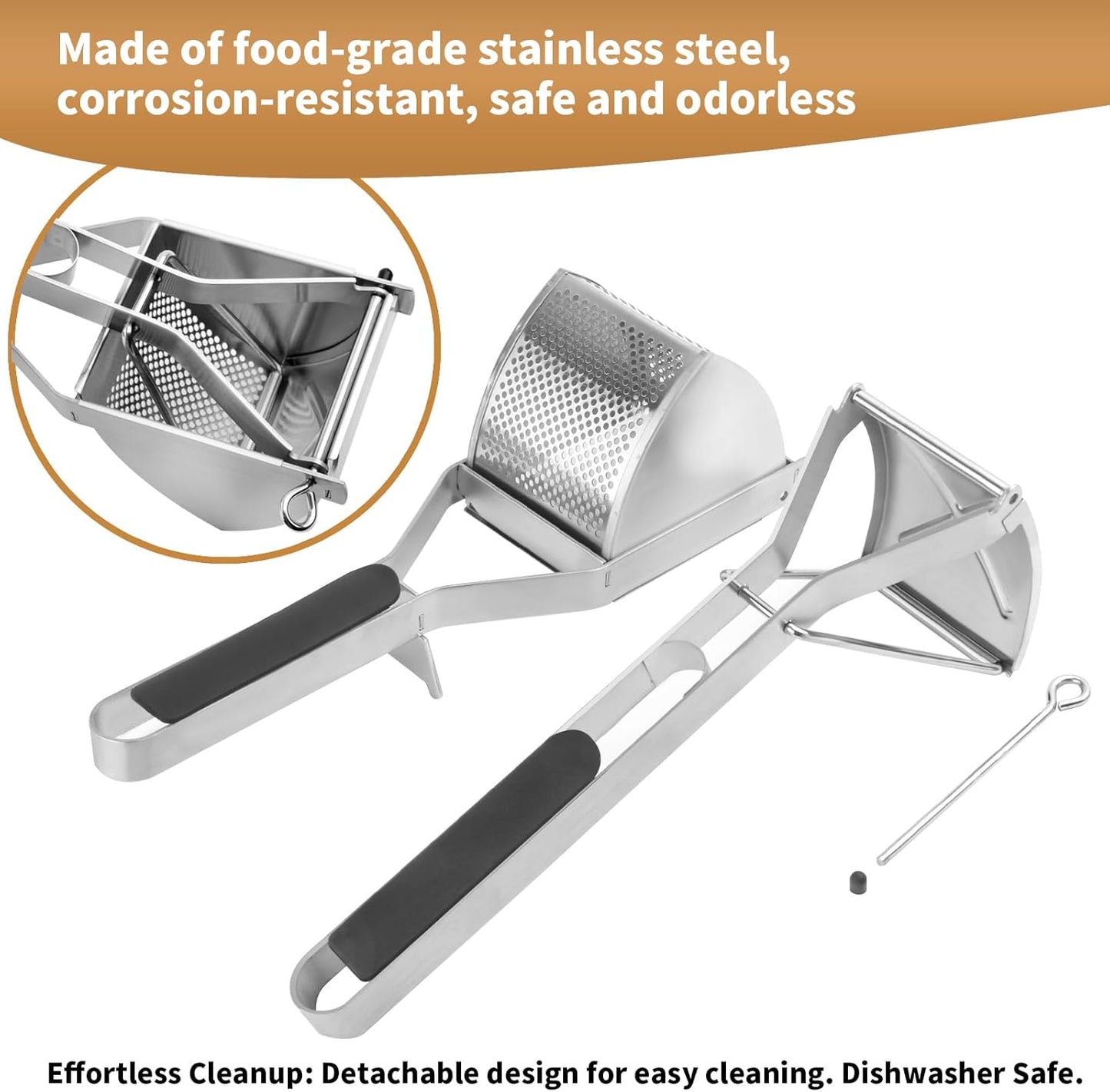 Skiennix Heavy Duty Potato Ricer - 22oz Stainless Steel Masher with Silicone Handle for Perfect Mashed Potatoes