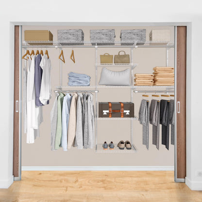 Homde Closet Organizer System Wall Mounted, 4-8 Ft. Adjustable and Expandable Metal Wire Shelving, Custom DIY Wardrobe Kit with Shelf, Clothes Hanging Rods, for Home Closet Laundry Mudroom