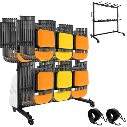 koretech Folding Chair Rack for 96 Chairs or 12 Tables, Folding Chair Cart with Wheels Heavy Duty, Chair Storage Dolly for Transport Organize Chairs