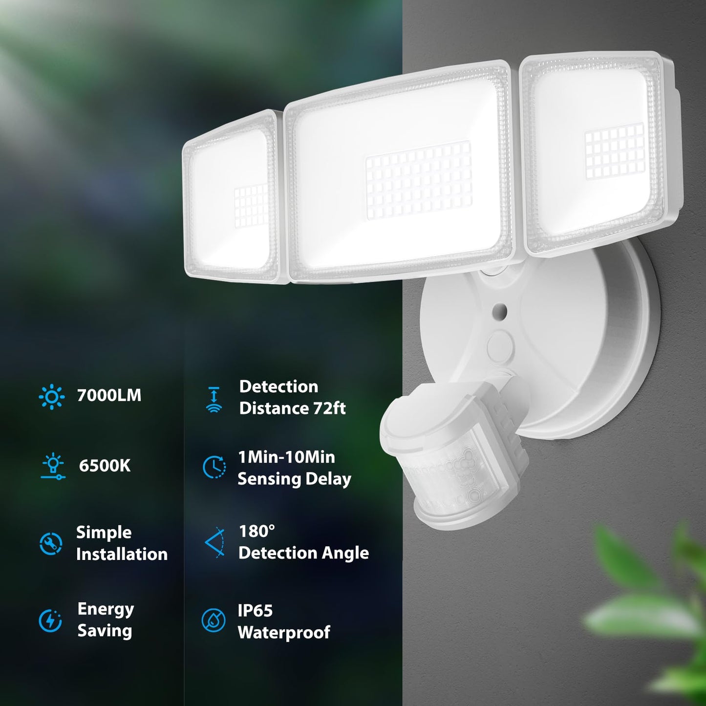 Onforu 3 Pack 75W Motion Sensor Outdoor Lights, 7000lm Dusk to Dawn Flood Light, LED Security Light with 3 Head, IP65 Waterproof Exterior Floodlight, 6500k Wall Light for Entryway Stairs Yard Garage