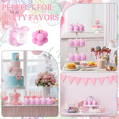 MTLEE 24 Sets Pink Bow Party Favors Small Bubble Candle Baby Shower Favors for Guests Tea Candles Bulk with Stylish Ribbons Cards Gifts Party Decoration(Bright Pink,Bow)