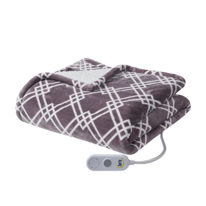 Serta Heated Blanket - Reversible Fleece to Sherpa Electric Blanket, Fast Heating, Auto Shut Off Timer, Multi Heat Setting, ETL Certified, Machine Washable, Grey Full 84"x 77"