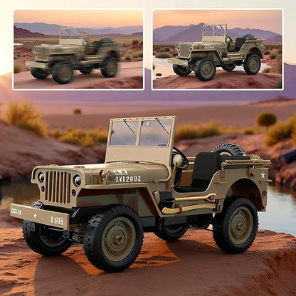 Skymaker RC Trail Truck 4x4 Remote Control Rock Crawler Off Road RC Jeep with Machine Gun &amp Two Batteries RTR All Terrains 2.4GHz Military Car for Adult(Camel)