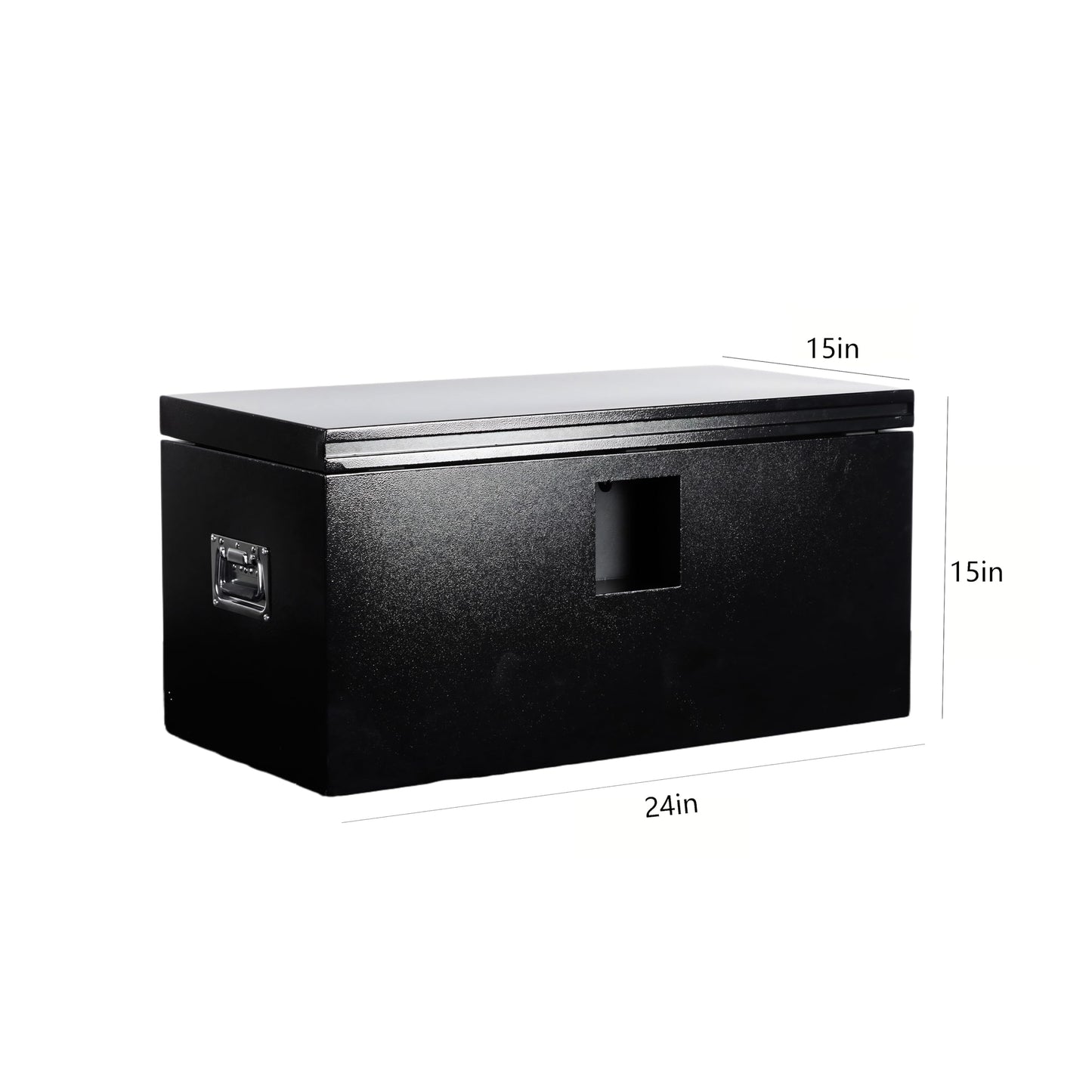 YRCHOFQU 24" x 15" x 15" Heavy Duty Black Steel Truck Bed Tool Box, Trailer Tongue Storage Chest with Weatherproof Seal & Pneumatic Hinge for Pickup, RV, Utility Vehicles