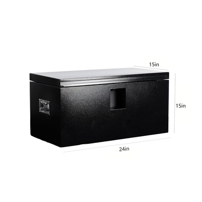 YRCHOFQU 24" x 15" x 15" Heavy Duty Black Steel Truck Bed Tool Box, Trailer Tongue Storage Chest with Weatherproof Seal & Pneumatic Hinge for Pickup, RV, Utility Vehicles