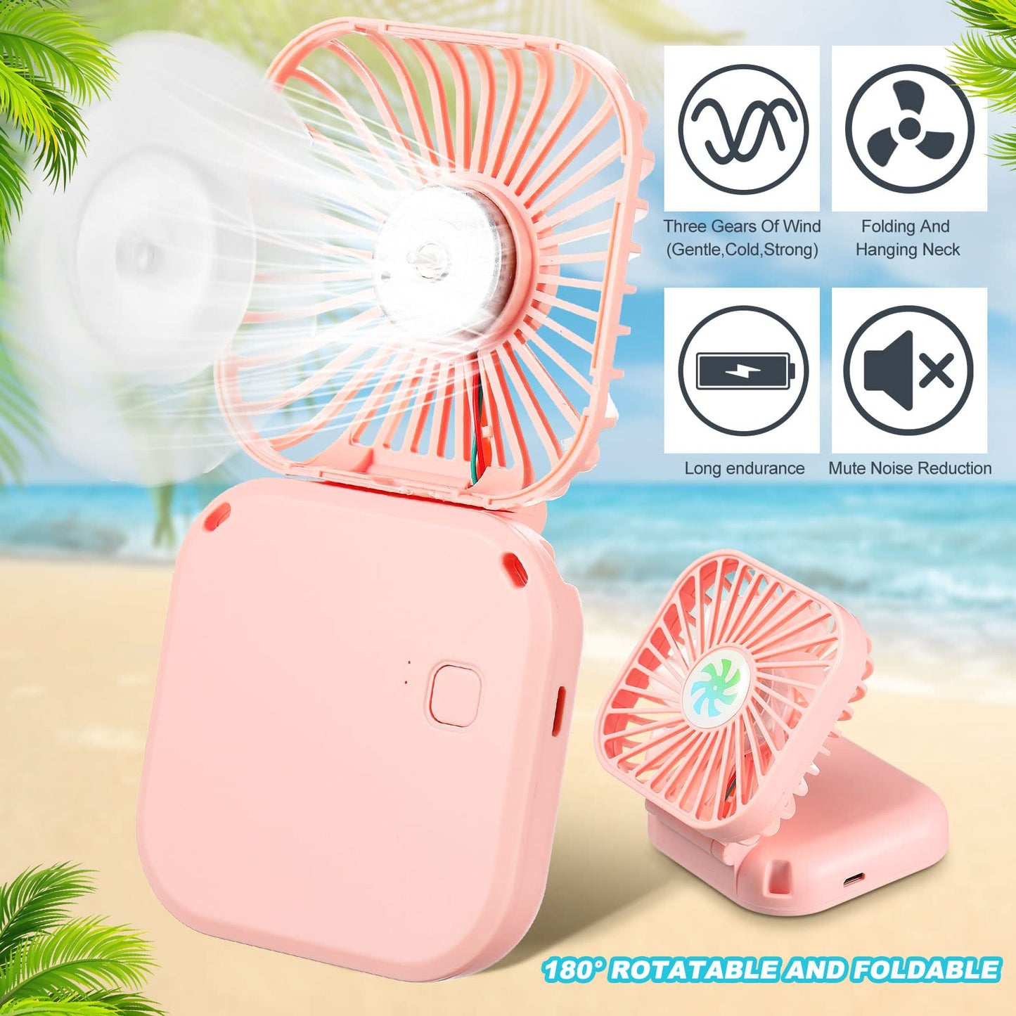 Hortsun 60 Pack Mini Necklace Fans Bulk USB Rechargeable Handheld Folding Fan with 3 Speeds, Quiet Personal Cooling Fans Bulk Gifts for Women, Eyelash, Teachers, Wedding Favors, Travel, Outdoor