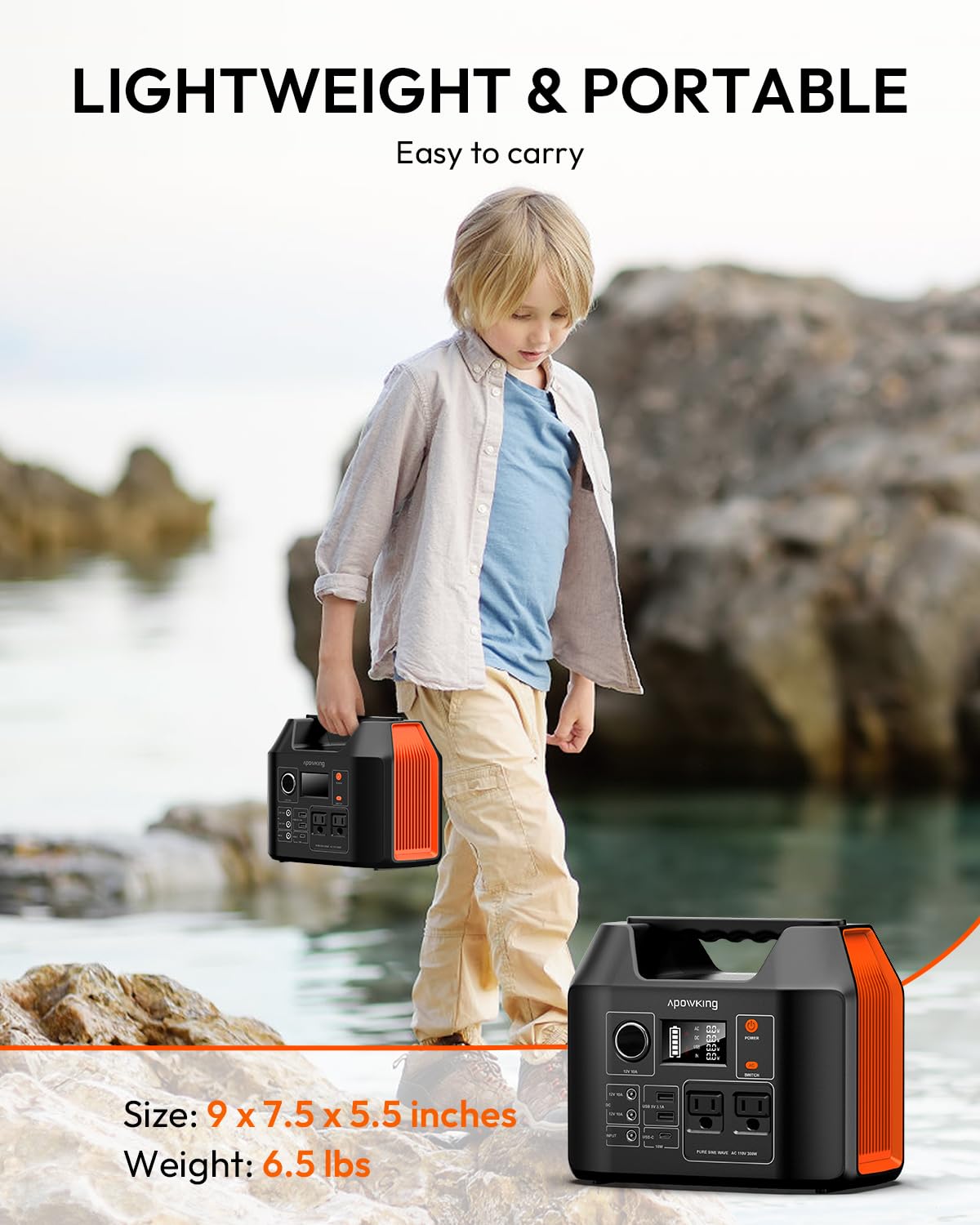 Solar Powered Generator, 300W Portable Power Station with Solar Panel 40W Included, 110V Pure Sine Wave 256Wh LiFePO4 Battery Pack with AC Outlet for Camping, Home Emergency, Traveling, RV Trip