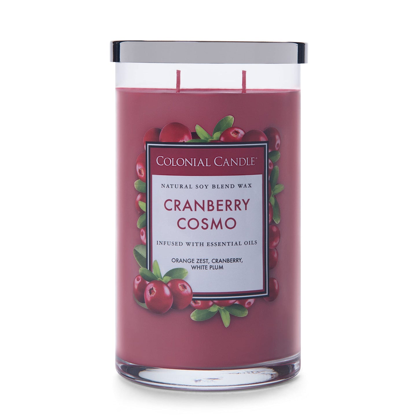 Colonial Candle Cranberry Cosmo Scented Jar Candle, Classic Cylinders Collection, 2 Wick, Red, 19 oz - Up to 120 Hours Burn
