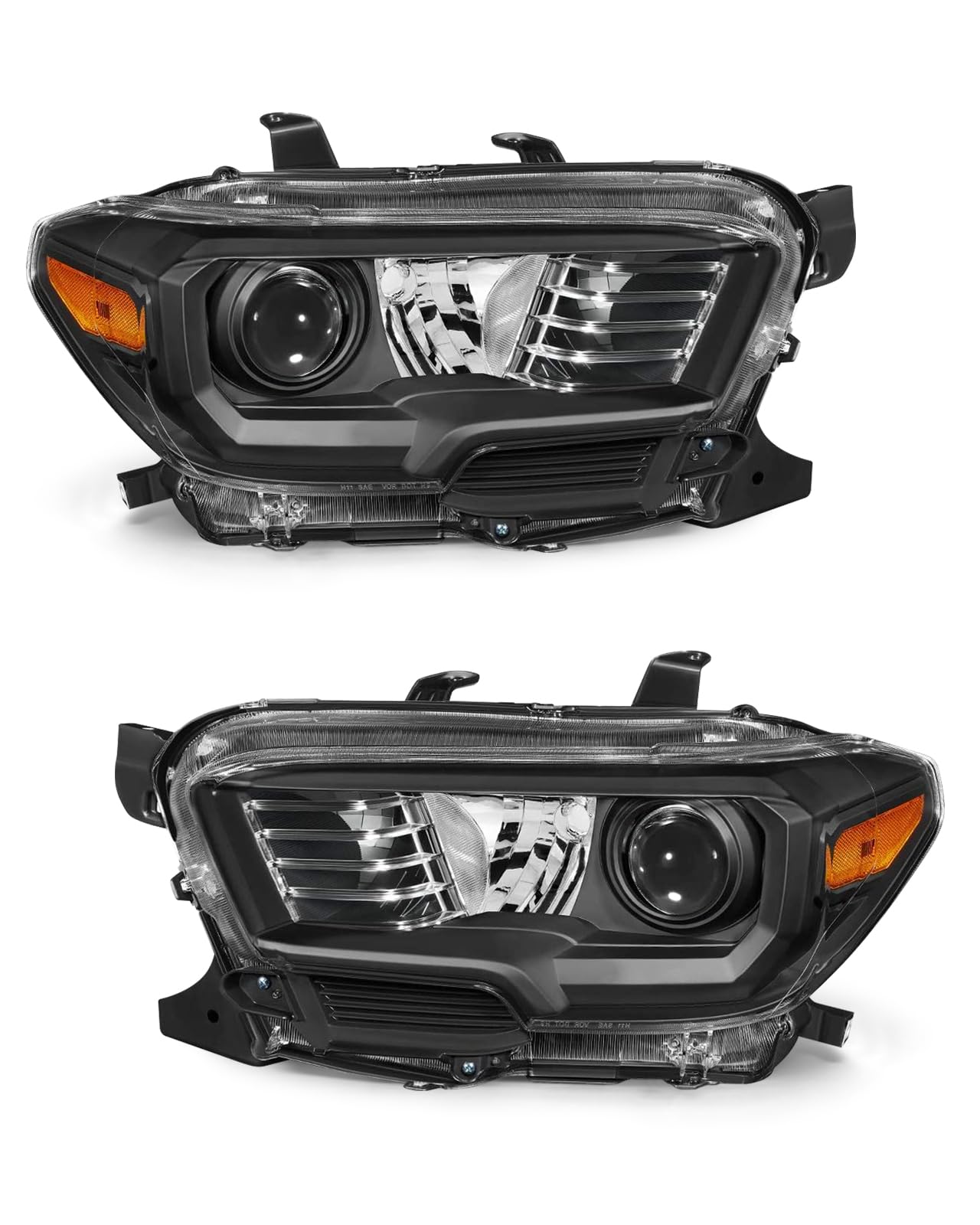 ADCARLIGHTS 2016-2023 Toyota Tacoma Headlight Assembly, Black Housing Amber Reflector IP65 Waterproof Dustproof Fits Non-LED DRL Models Only Driver and Passenger Side (Bulbs Not Included)（W/O Bulbs）