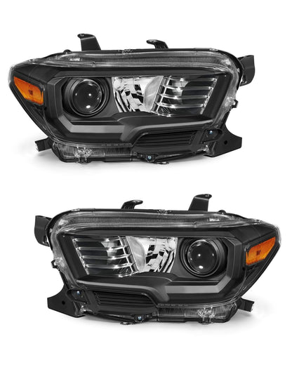 ADCARLIGHTS 2016-2023 Toyota Tacoma Headlight Assembly, Black Housing Amber Reflector IP65 Waterproof Dustproof Fits Non-LED DRL Models Only Driver and Passenger Side (Bulbs Not Included)（W/O Bulbs）