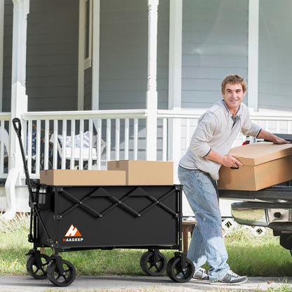 Collapsible Wagon Cart with Wheels Foldable - Folding Utility Heavy Duty Wagons Carts for Grocery Sports Garden Shopping Camping Wheelbarrows (Black, 220L)
