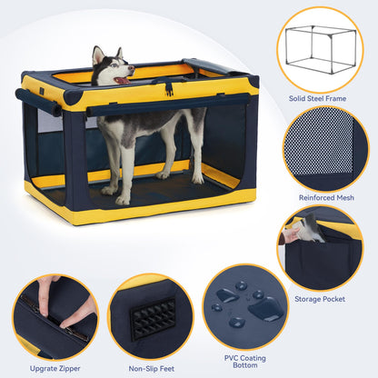 Soft-Sided Dog Crate 40 Inch XL by A4PET, Collapsible Foldable Crate for Large Dogs, Breathable Mesh, Washable Cover, Patented Screw Frame, Travel & Car Safe
