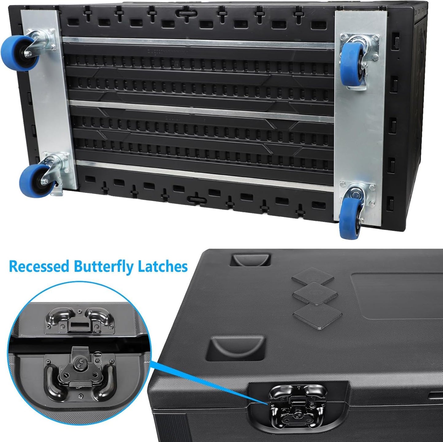 Diandian Cable Trunk Road Case with Wheels and Divider, 44" x 22" x 24" Stackable Heavy Duty ATA Rolling Utility Road Case, for Pro Audio & DJ Equipment Storage, Transport for Touring with Casters