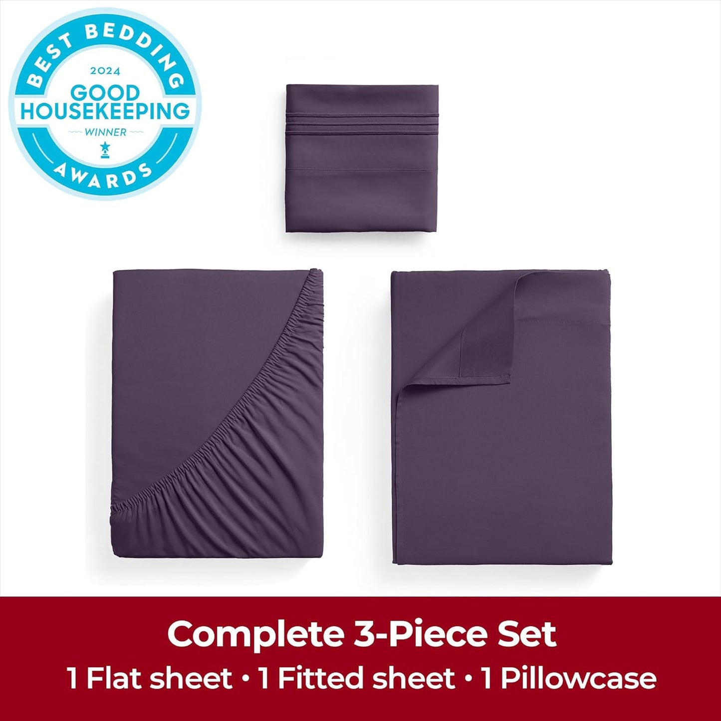 Mellanni Twin XL Sheets Set - 3 PC Hotel Luxury Bedding | Extra Soft, Cooling, Wrinkle-Resistant (Purple)