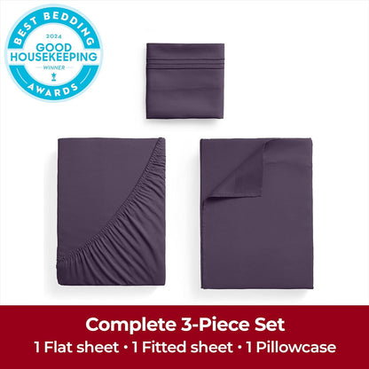 Mellanni Twin XL Sheets Set - 3 PC Hotel Luxury Bedding | Extra Soft, Cooling, Wrinkle-Resistant (Purple)