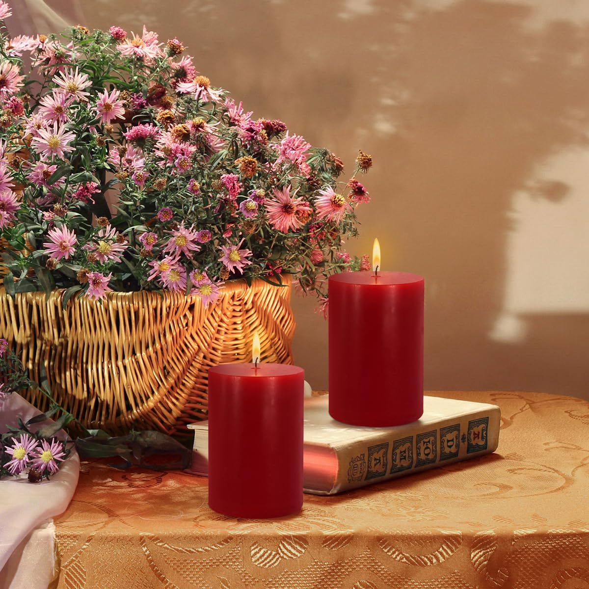 6 Pack Unscented Dripless Smokeless Red Pillar Candles, 2.75x3.25 Inch Cylinder Wax Candles for Home Table Holiday Party Spa Decor Emergency