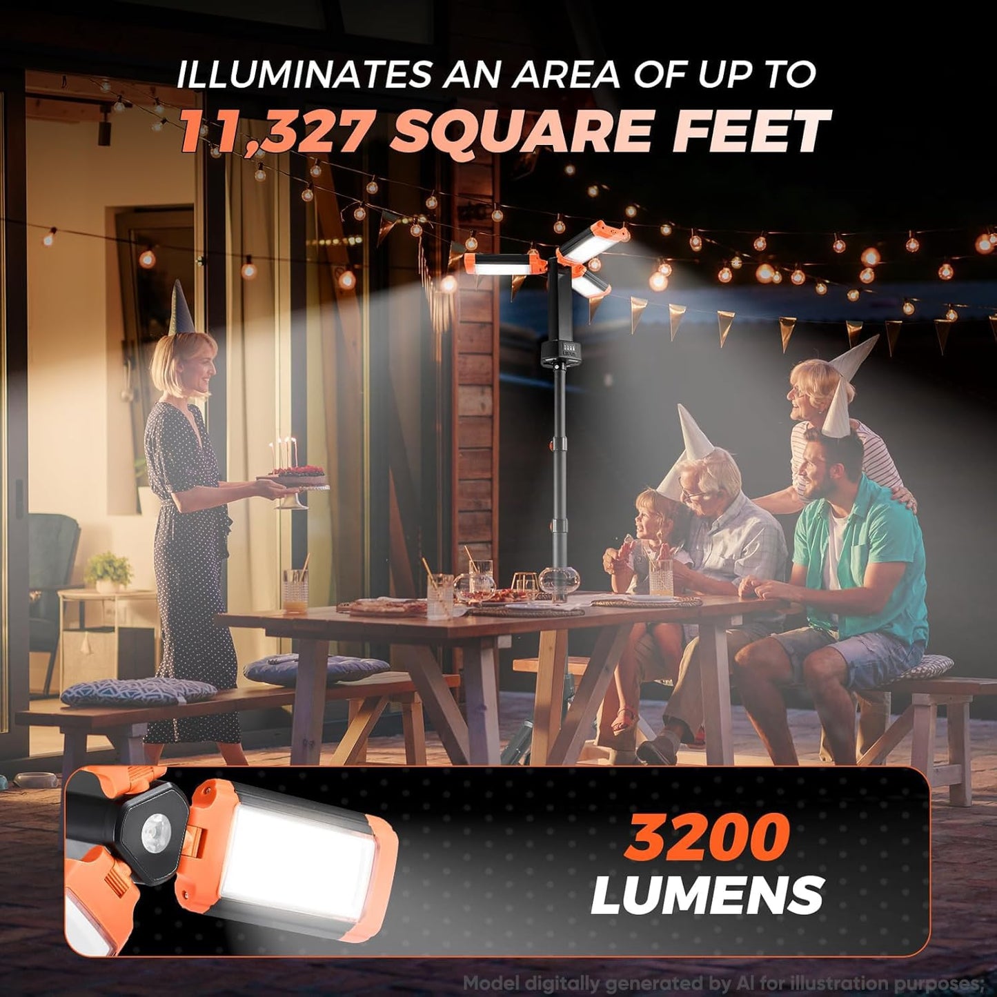 SakerPlus Portable Camping Light with Stand, 20000mAh Outdoor Work Light 800-3200 Lumen, 6.1ft Height with Detachable Tripod, 3300-6500K Dimmable LED, Camping Essentials Gear Emergency Flashlight